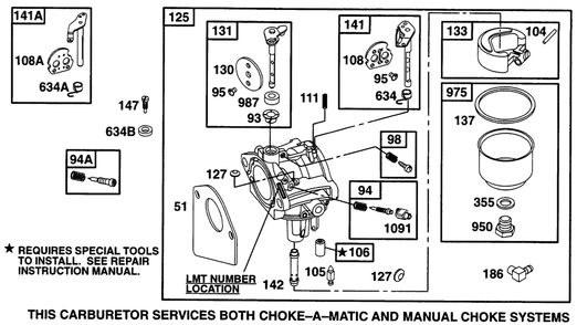 Carburetor Assembly Diagram and Parts List for 285707-0670-XX  Briggs and Stratton Engine
